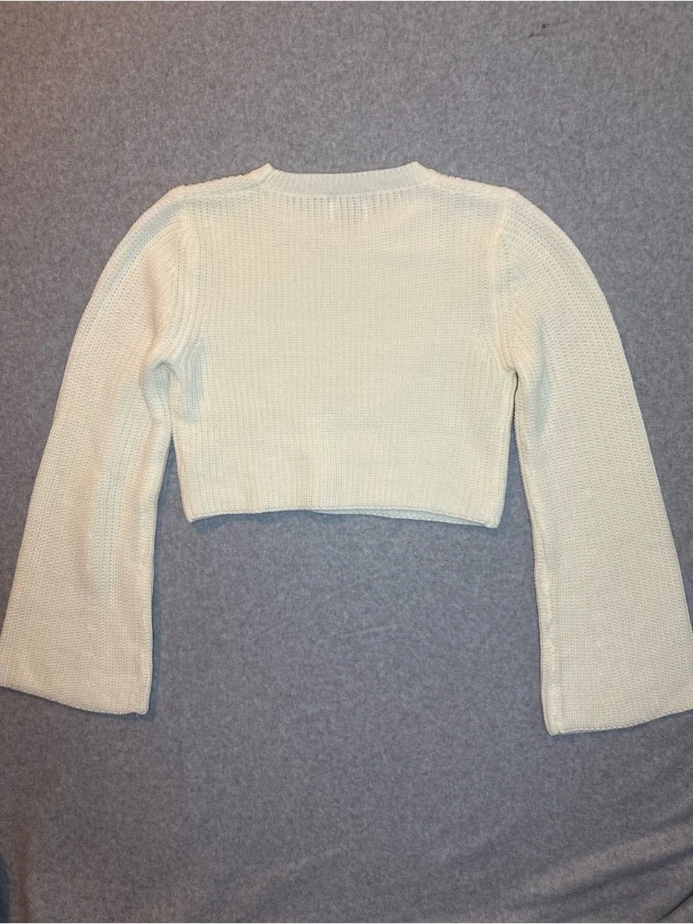 Princess Polly Cream Ribbed Cropped Crewneck Sweater